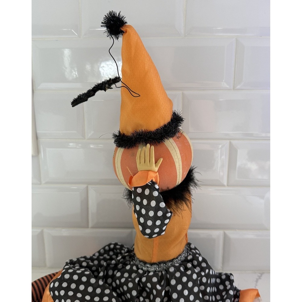 2014 Halloween Pumpkin Witch Bat Joe Spencer Shelf Sitter Folk Art Holiday - Picture 7 of 10